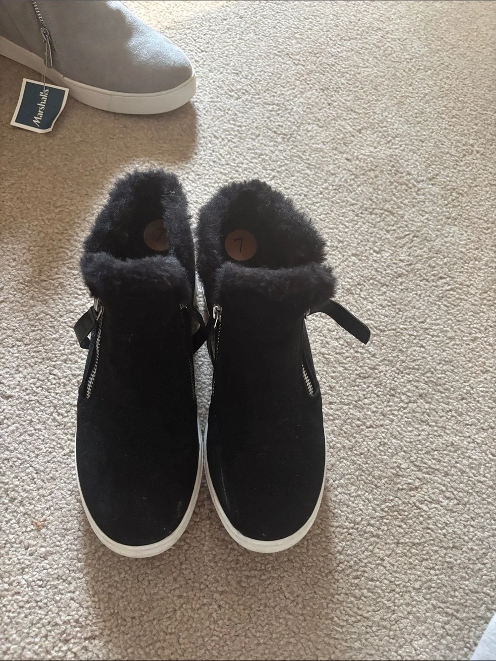 Madden Girl Black Faux-Fur Wedge Sneaker